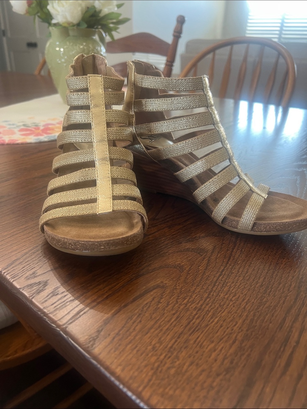 Women’s Sofft Gold Strappy Wedge Sandals